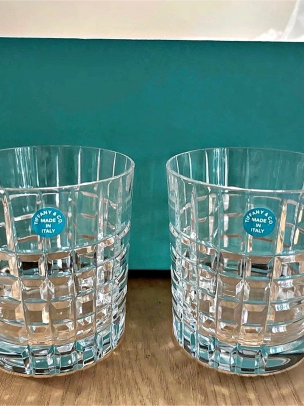 Tiffany & Co. Plaid Double Old Fashioned Glasses. Set of 2
